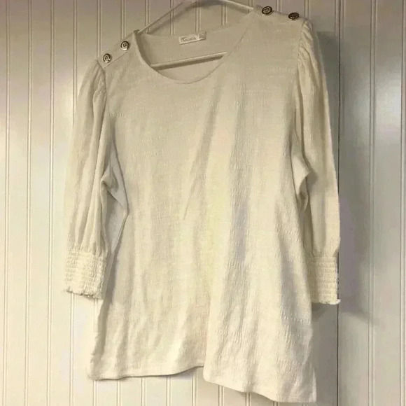 89th & Madison White Blouse XL Crew Neck Stretch Button Detail Textured - Picture 2 of 5